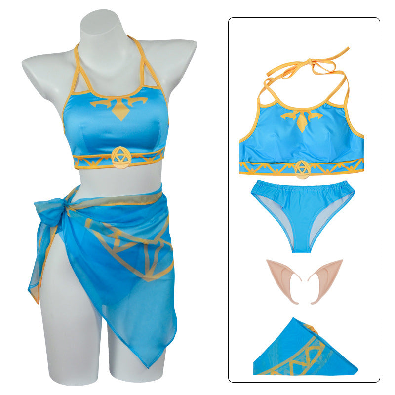 Tears of The Kingdom Cosplay Princess Zelda Swimsuit Costume Summer Wear Bikini - Image 4