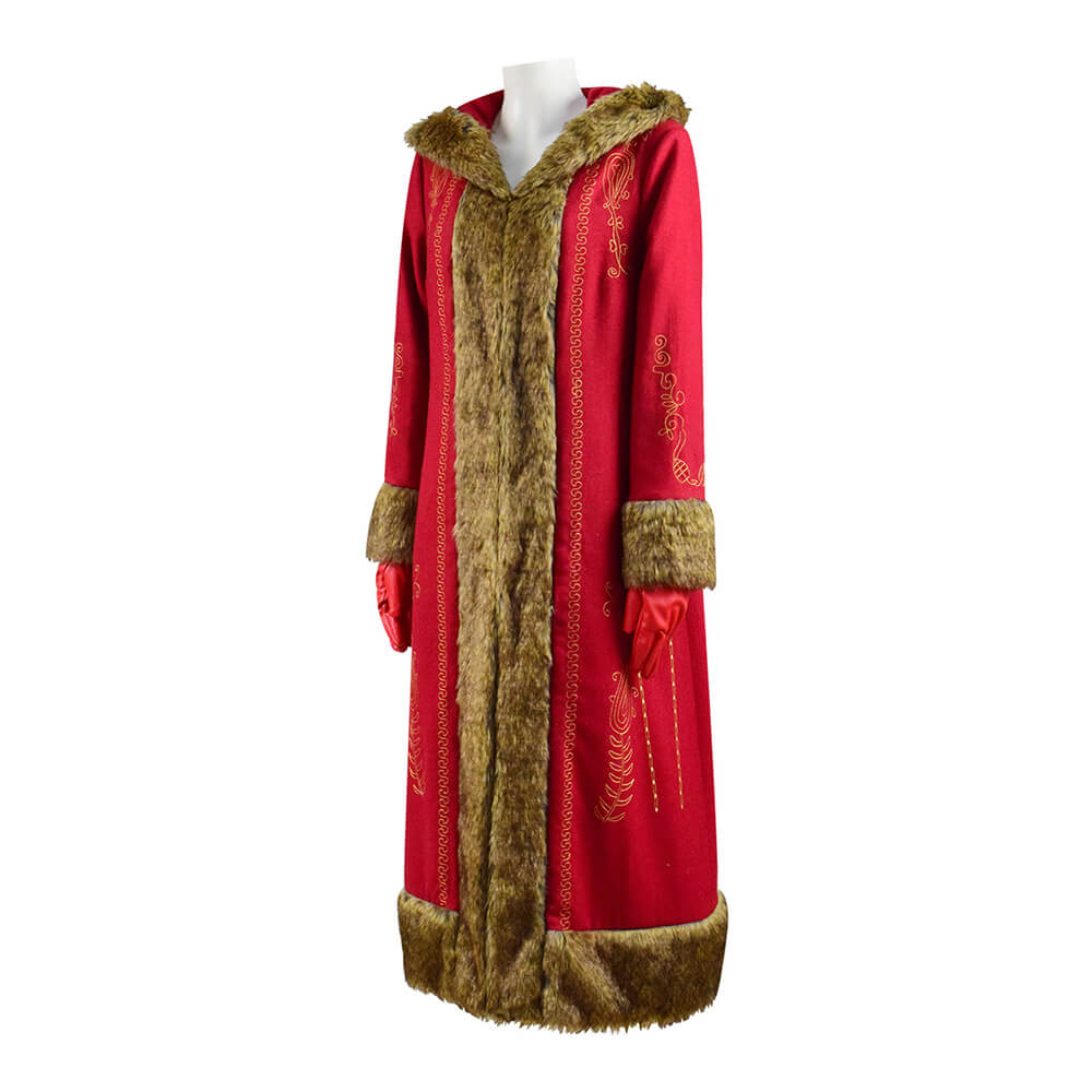 The Christmas Chronicles 2 Mrs. Claus Cosplay Costume Red Wool Long Coat Outfit - Image 3