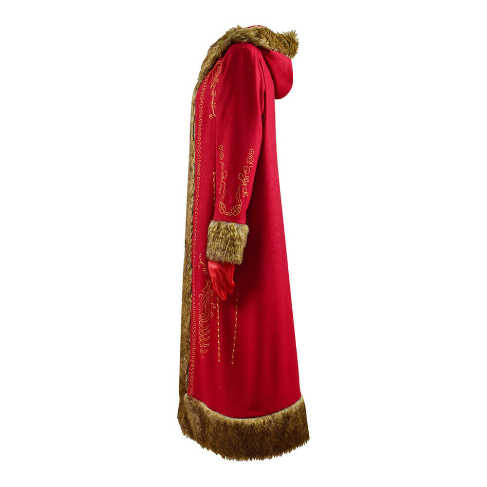 The Christmas Chronicles 2 Mrs. Claus Cosplay Costume Red Wool Long Coat Outfit - Image 4