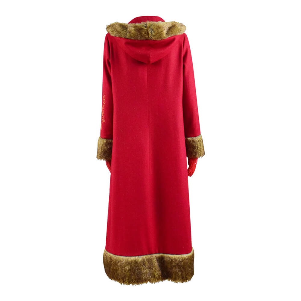 The Christmas Chronicles 2 Mrs. Claus Cosplay Costume Red Wool Long Coat Outfit - Image 5