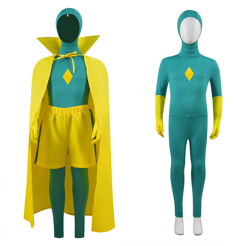 Vision Costume Kids WandaVision Cosplay Green Jumpsuit Yellow Cloak For Boy - Image 2