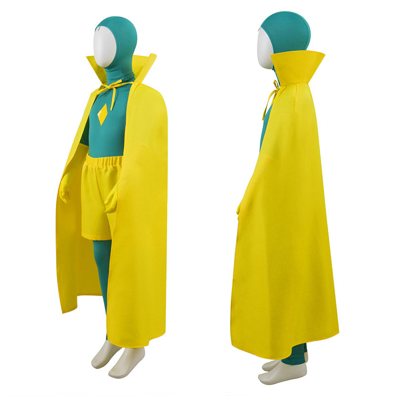 Vision Costume Kids WandaVision Cosplay Green Jumpsuit Yellow Cloak For Boy - Image 3