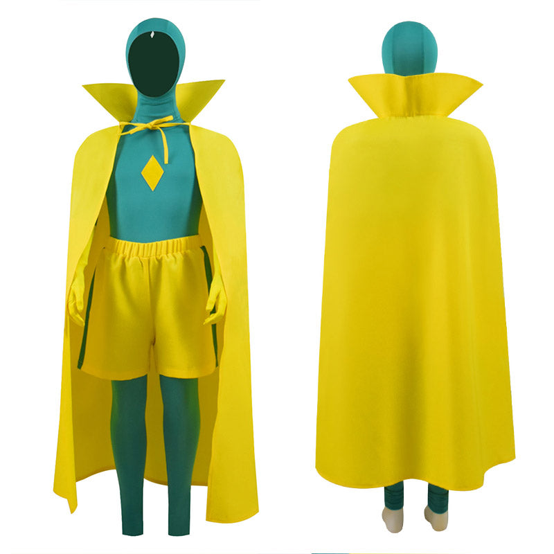 Vision Costume Kids WandaVision Cosplay Green Jumpsuit Yellow Cloak For Boy - Image 4