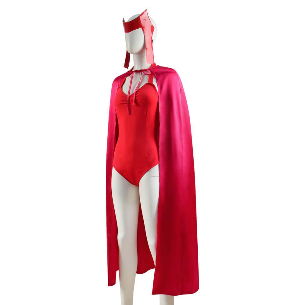 WandaVision Scarlet Witch Halloween Costume Wanda Maximoff Cosplay Red Jumpsuit Bodysuit - Image 3