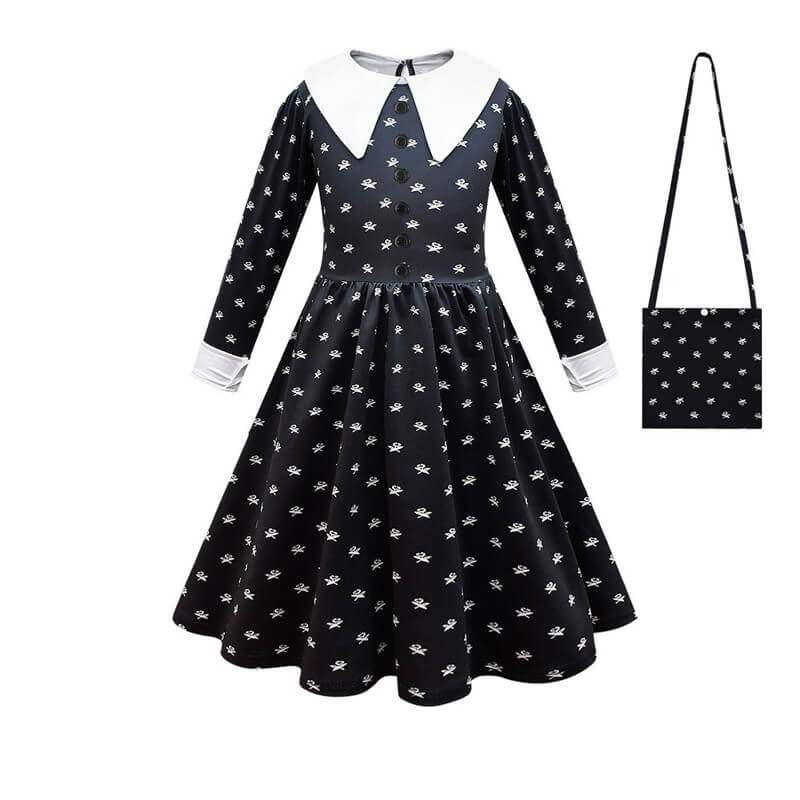 Girls Wednesday Addams Dress Wednesday Cosplay Wig Kids Wednesday Dress with Bag - Image 7