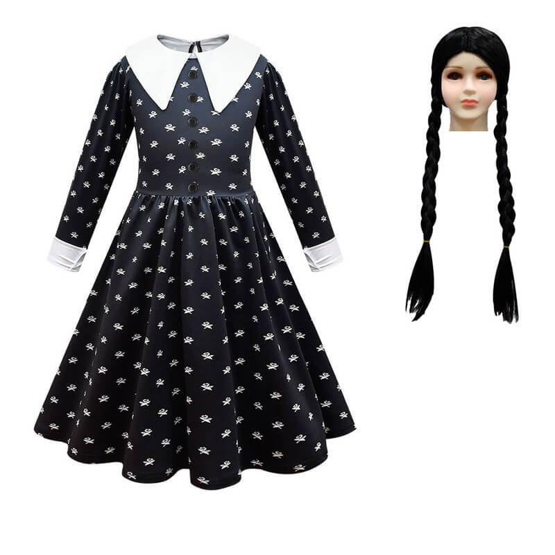 Girls Wednesday Addams Dress Wednesday Cosplay Wig Kids Wednesday Dress with Bag - Image 9