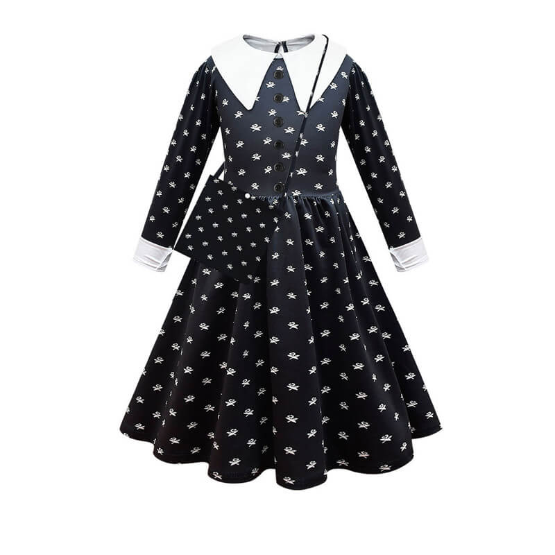 Girls Wednesday Addams Dress Wednesday Cosplay Wig Kids Wednesday Dress with Bag - Image 2