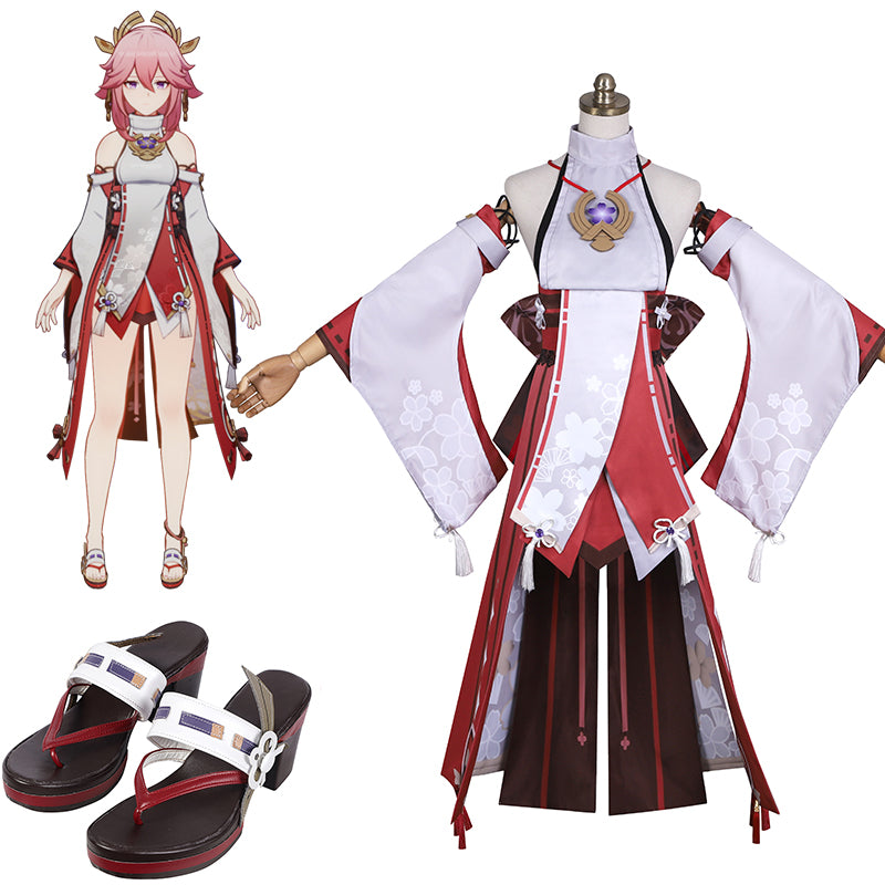 Yae Miko Cosplay Genshin Impact Costume Women Christmas Party Dress With Pink Wig Shoes - Image 13