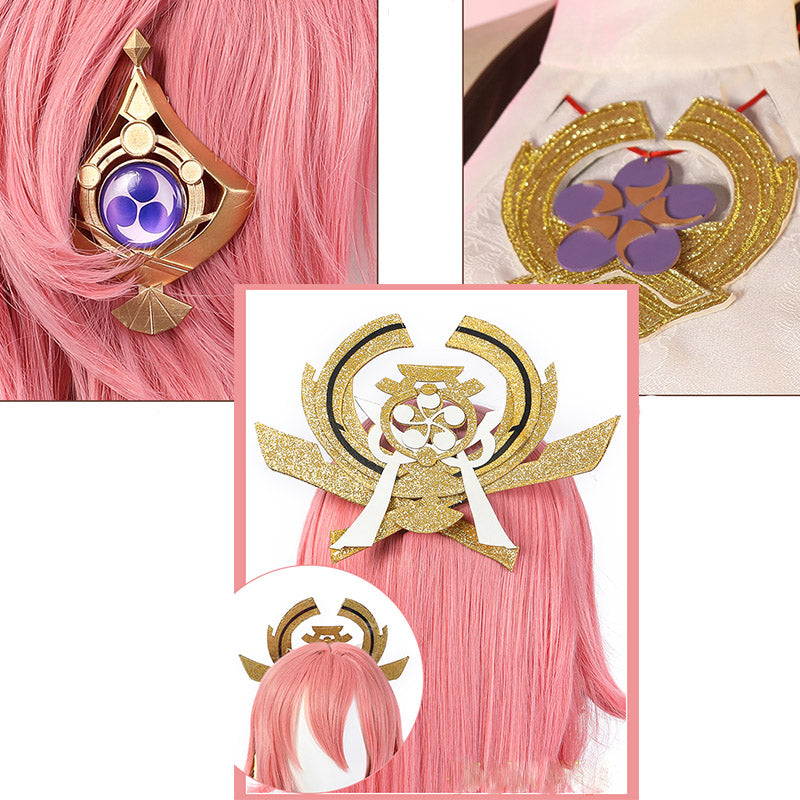 Yae Miko Cosplay Genshin Impact Costume Women Christmas Party Dress With Pink Wig Shoes - Image 14